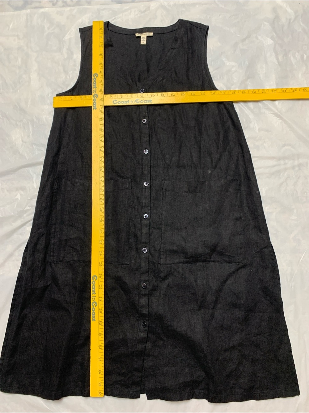 Eileen Fisher Organic Linen Black Longline Sleeveless Tunic Top With Pockets Sm - Picture 2 of 4